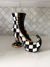 Mackenzie Childs Witch Shoe Candlestick Holder | Black White Check 🖤 picture