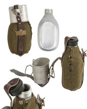 Vintage Romanian Army Canteen w/ Wool Cover and Cup  Surplus Aluminum Military picture