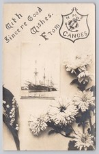 Vintage RPPC HMS Ganges Naval Ship & Flowers Postcard With Wishes picture