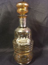 VINTAGE GLASS RIBBED DECANTER WITH STIRLING SILVER LABEL SHERRY SILVER OVERLAY picture