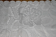 Vintage 60s White Table Runners Dresser Scarves Roses Scalloped Edge 35 x 12 In picture