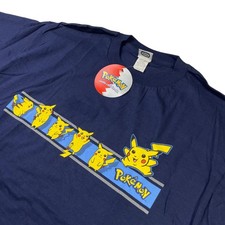VTG NEW 1999 Pokemon Pikachu Nintendo Men's 100% Cotton S/S T-Shirt Navy • Large picture