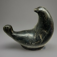 Inuit Sculpture Sea Lion Carved Johnny Kakutuk/KAKOTOKK Eskimo Art Soapstone 60s picture
