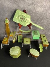 VTG Art Deco Pearlized Green and Celluloid/Bakelite Vanity Dresser Set W Tray picture