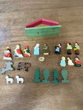 Vintage  Miniature Carved Wood Nativity Set Hand Painted 24 Pieces Italy  picture