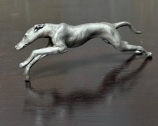 Vtg Pewter Greyhound Dog Figurine Running Leaping Car Mascot Paperweight 4.7