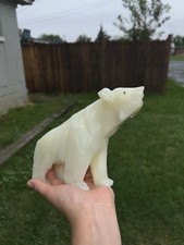 Carved White Onyx Bear Figurine Stone Sculpture Hand Carved Animal Statue Decor picture
