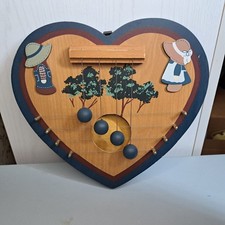 Vtg Wooden Heart Shaped Door Chimes Harp Cottagecore Folk Art Wall Decor 80s picture