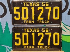 NOS Unused 1956 Texas Farm Truck License Plate Pair 5D1270 Original Matching Set picture