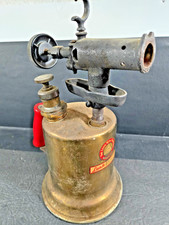 Vintage Lenk Brass Gasoline Torch W/ Red Wood Handle Untested picture