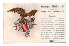 Imp'd O.R.M. Order of Redmen Post Card Suossett Tribe 1909 Embossed Patriotic picture