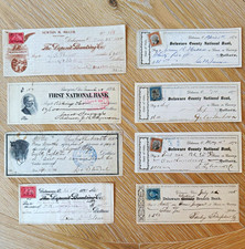 Lot of 8 Antique Ohio Bank Checks/Drafts 1866-1897 w/ Revenue Stamps picture