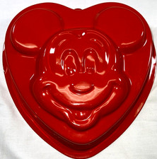 SEO Title Vintage Disney Mickey Mouse Heart Shaped Cake Pan Red Metal Non-Stick picture