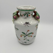 Vintage Chinoiserie Famille Rose Porcelain Butterfly & Pomegranate Handle Vase picture