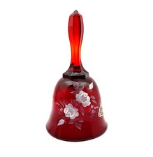 Vintage Fenton Hand-painted Ruby Red Art Glass Bell 1970-1985 picture