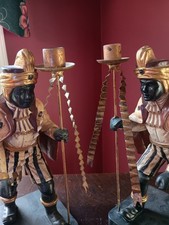 RAREPair of Venetian Style Blackamoor Figural Candleholders, 13.625