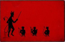 Krampus Teaching Devils UDB Embossed Red Postcard picture