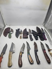 Lot of 11 Fixed Blade Damascus Knives Some New, Some Used picture