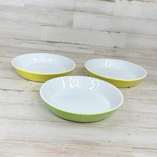 Lot Of 3 Vintage Valentina Yellow Green Scalloped Edge Stoneware Baking Dish picture