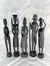 Vintage BESMO Kenya Hand Carved African Tribal Wood Figurines Statue Set of 5 picture