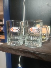 Vintage Set Of 2 Mini A&W Root Beer Glass Mugs 3 1/4” Tall With Oval Logo picture