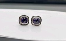 David'Yurman 925 Sterling Silver stud earrings Purple Amethyst pavé bezel picture