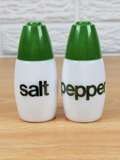 Vintage Gemco Westinghouse MCM Green Print Salt + Pepper Shakers - Pyrex Corelle picture