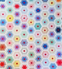 Antique My Grandmothers Flower Garden Quilt 72” x 86” picture