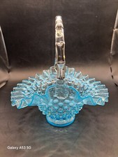 Vintage Aqua Blue Fenton Hobnail Opalescent Bridal Basket-Rare picture