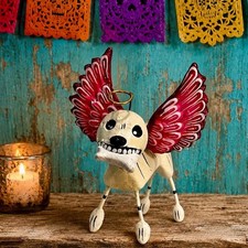 Angel Dog Day of the Dead Figurine Wings Halo Bone Pet Altar Ofrenda Decor picture