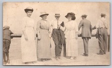 c1908 Edwardian Boardwalk Pier Fashion Family Group Vintage Sepia RPPC Postcard picture