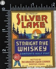 Silver Lake Straight Rye Whiskey Label - MASSACHUSETTS picture