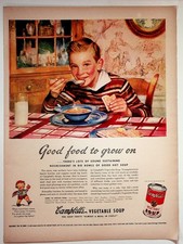 Campbell's Vintage Magazine Ad Boy Eating Soup WWII Era 1940s Food Collectible picture