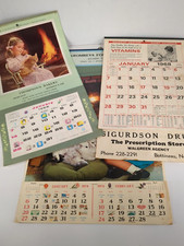 3 Vintage North Dakota Calendars Bottineau Kramer Drug Food Bakery Kids Pets picture
