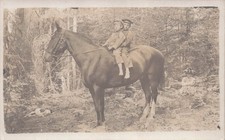 Weird Antique Photo Boys on Horse Hidden Women Jack Russell Dog Vtg Postcard 13A picture