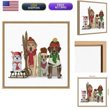 Amanti Art Framed Canvas Wall Art 16x16 Christmas Dogs Winter Sports Fans By picture