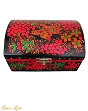 VINTAGE RUSSIAN  SIGNED HAND-PAINTED LACQUER KHOKHLOMA FOLK JEWELRY STORAGE BOX picture