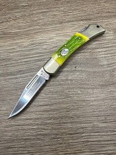 Steel Warrior SW100KLJ Lime Green Jigged Bone Lockback Folding Knife Used picture