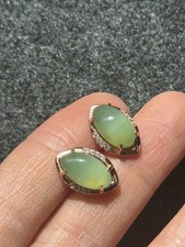 New Natural Hetian Jade Green Jade Earrings 11mm x 6mm Silver Copper-Tone Finish picture