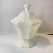 Anchor Hocking white milk glass harvest grape covered compote candy dish picture