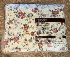 Vintage JC Penneys Full Size Fitted Percale Sheet - Floral Pattern (NOS) picture