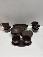 VTG Allied Chemical Brown Melamine Dinnerware Set 23 PC MCM Plates Bowls Cups picture