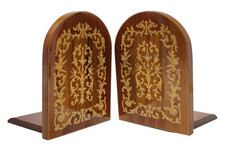 VTG Italian Marquetry Inlaid Wood Bookend Set 2 Sorrento Italy Bookshelf Decor picture