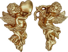 Gold Cherub Angels 2Pcs - Resin Winged Angel Wall Decor Sculptures 5.3 Inch Tal picture