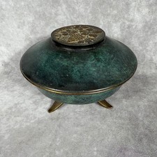 Vtg Oppenheim Israel Brass Verdigris Footed Bowl Hand Made Grapes MCM Judaica picture