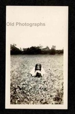WOMAN AUNT MINNIE LAYING RESTING POSING IN FIELD OLD/VINTAGE PHOTO- B329 picture