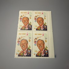 1968 WALT DISNEY Block of 4 Stamps Vintage U.S. Postage stamps #1355 picture