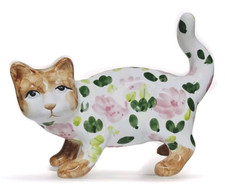 Floral Ceramic Cat Figurine Vintage Standing Kitten MCM Ganz Bella Casa  picture