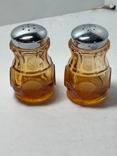 Vintage Fostoria Glass Coin Amber Yellow Salt and Pepper Shakers Box24 picture