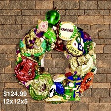 Handcrafted OOAK Mardi Gras Wreath Authentic Krewe Medallions Collectible 2 picture